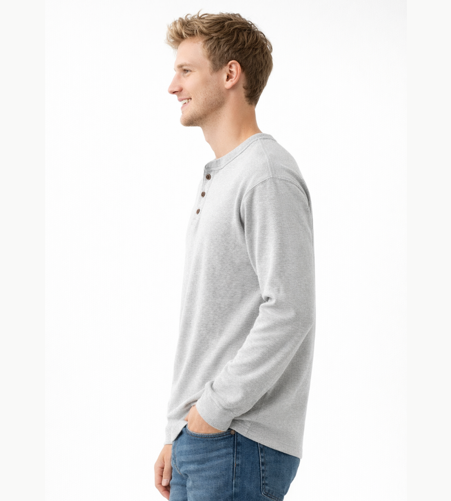Heren Henley Shirt Lange Mouwen Klassiek Met Knoopsluiting