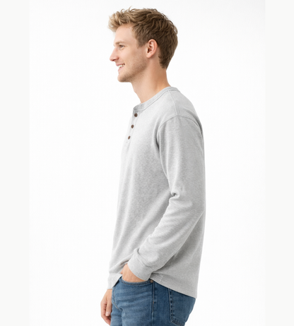Heren Henley Shirt Lange Mouwen Klassiek Met Knoopsluiting