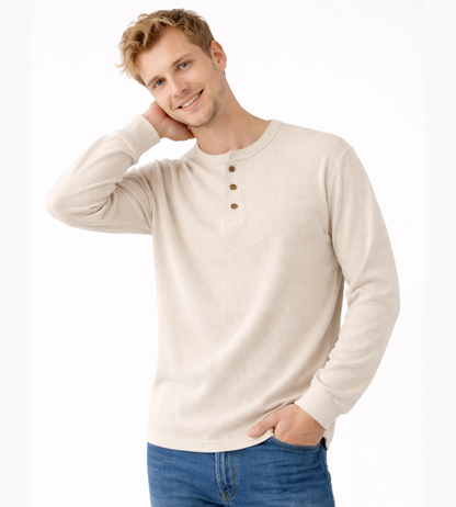 Heren Henley Shirt Lange Mouwen Klassiek Met Knoopsluiting