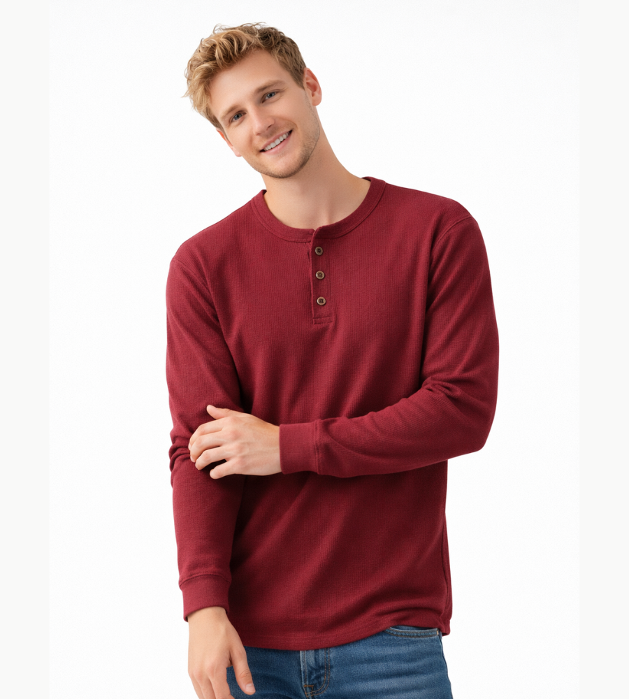 Heren Henley Shirt Lange Mouwen Klassiek Met Knoopsluiting
