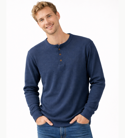 Heren Henley Shirt Lange Mouwen Klassiek Met Knoopsluiting