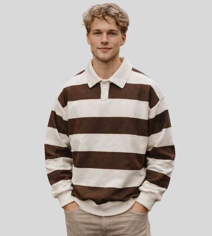 Heren Polo Trui Lange Mouwen Gestreept Rugby Stijl Casual Kleding