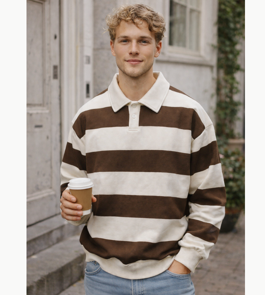 Heren Polo Trui Lange Mouwen Gestreept Rugby Stijl Casual Kleding