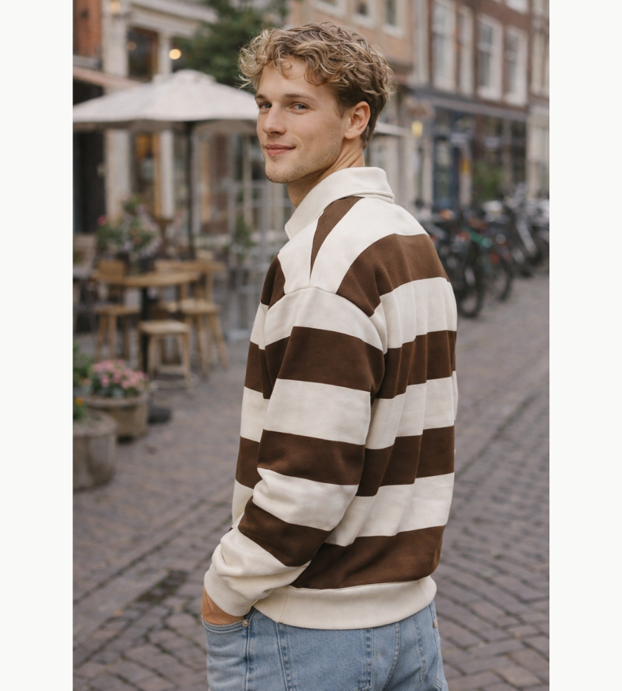 Heren Polo Trui Lange Mouwen Gestreept Rugby Stijl Casual Kleding