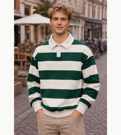 Heren Polo Trui Lange Mouwen Gestreept Rugby Stijl Casual Kleding