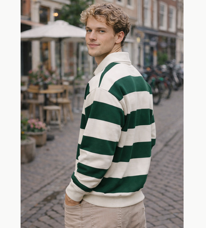 Heren Polo Trui Lange Mouwen Gestreept Rugby Stijl Casual Kleding