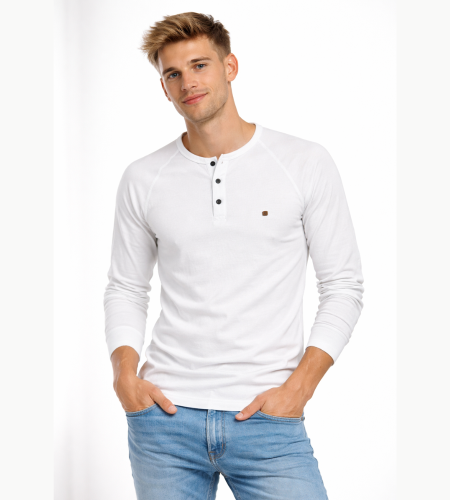Heren Henley Shirt Lange Mouwen Casual Basic Streetwear