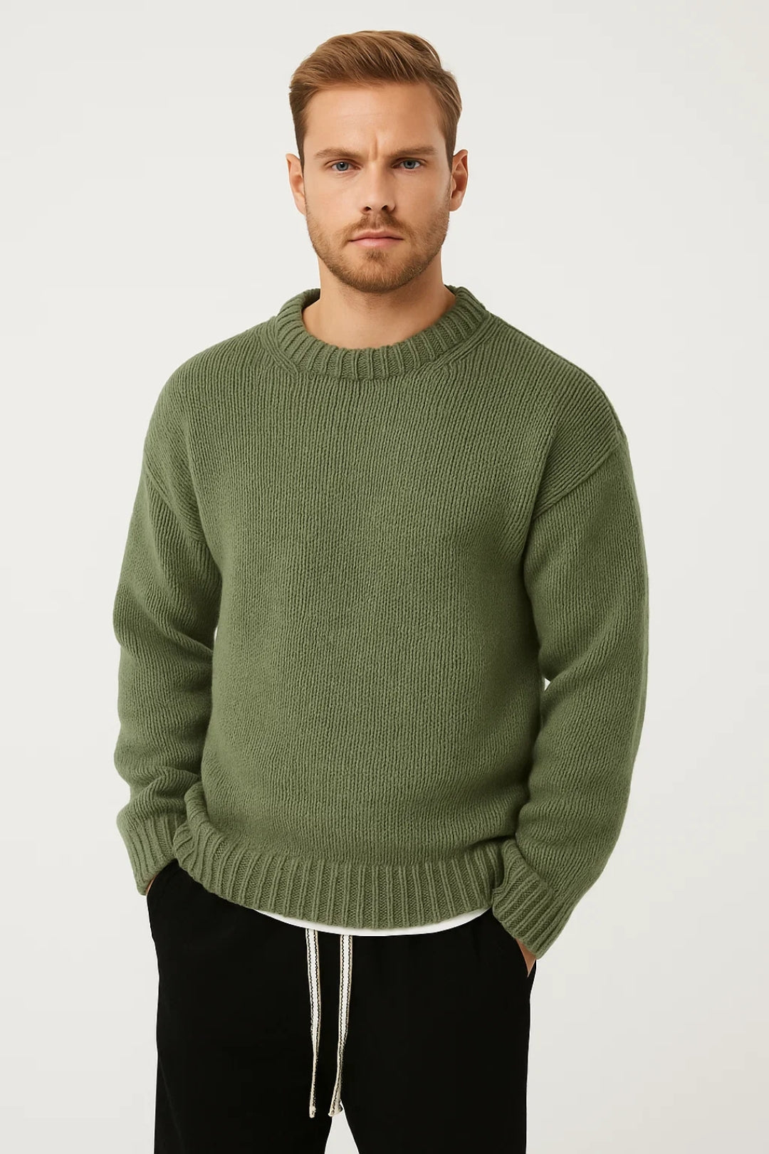 Gebreide Oversized Heren Trui met Ronde Hals Casual