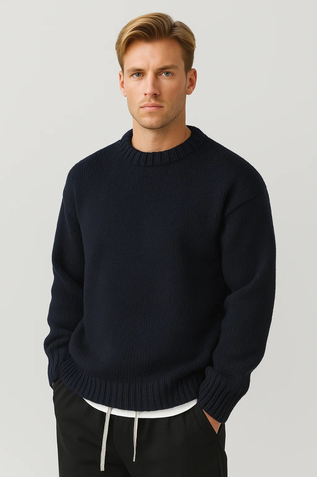 Gebreide Oversized Heren Trui met Ronde Hals Casual
