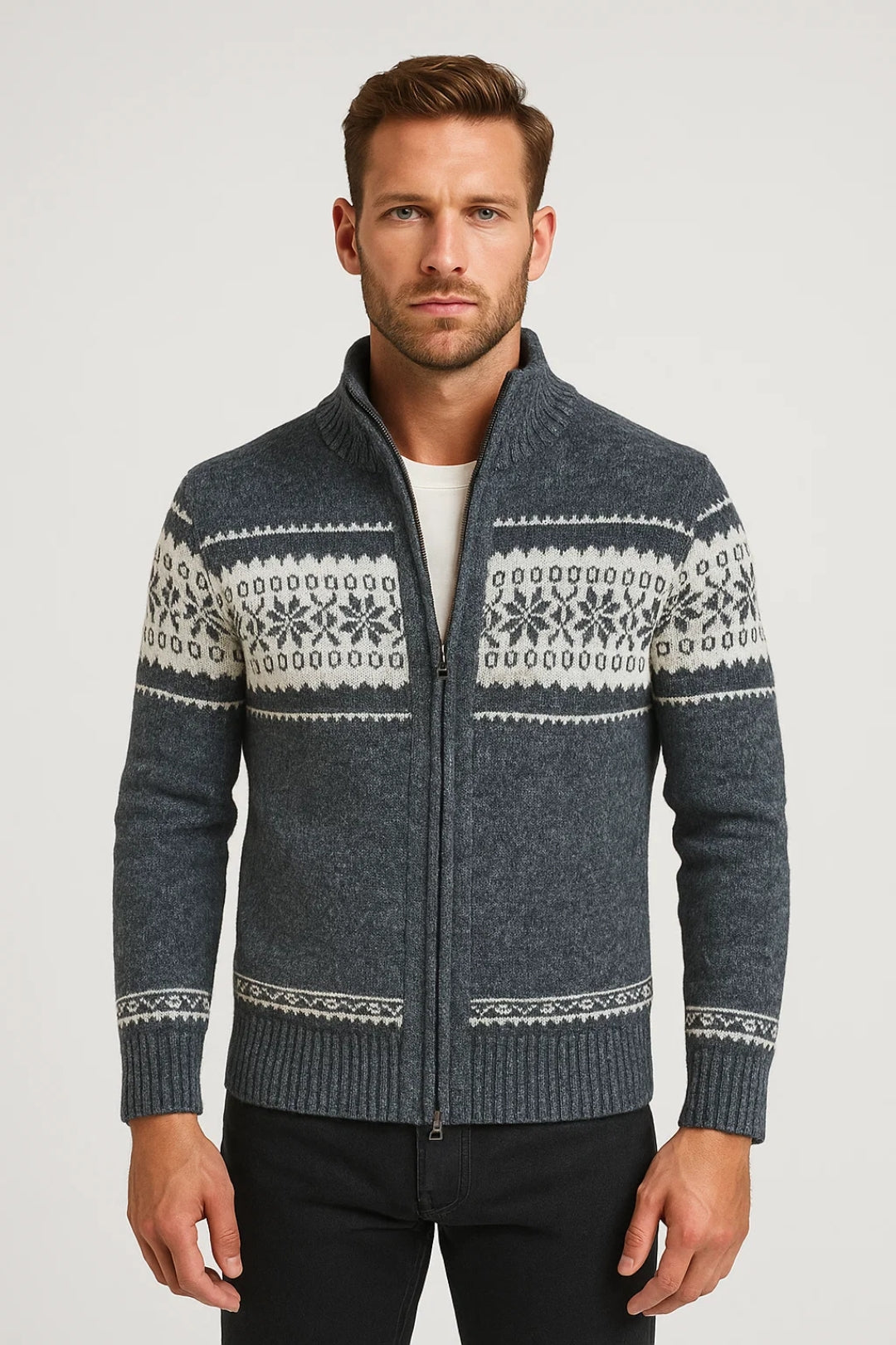 Heren Cardigan Met Rits Scandinavisch Winter Motief Warm - StudioMarella