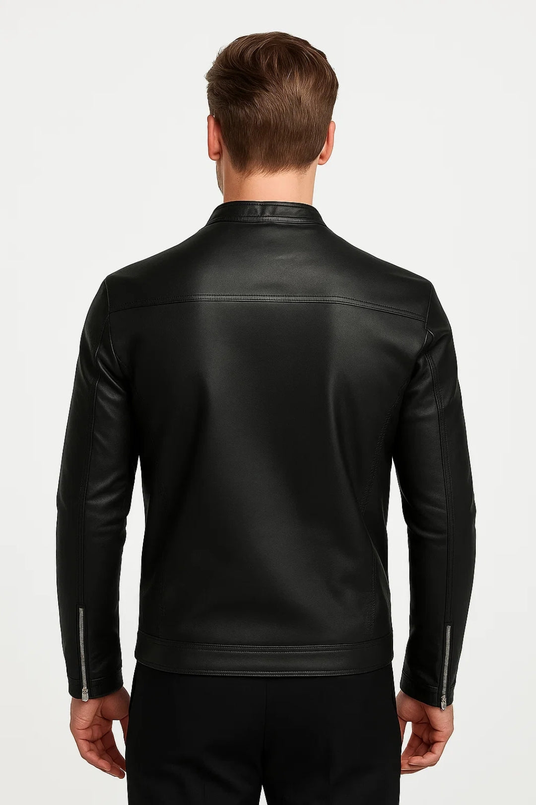 Leren Biker Jas Heren Slim Fit Opstaande Kraag