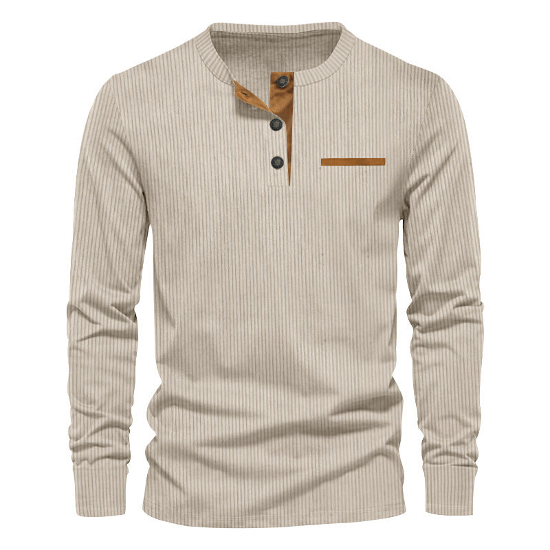 Heren Henley Shirt Lange Mouwen Knoopsluiting Geribd Katoen