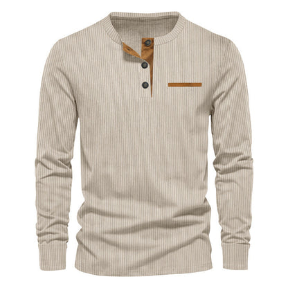 Heren Henley Shirt Lange Mouwen Knoopsluiting Geribd Katoen