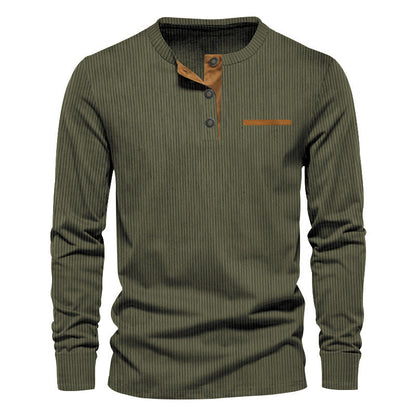 Heren Henley Shirt Lange Mouwen Knoopsluiting Geribd Katoen