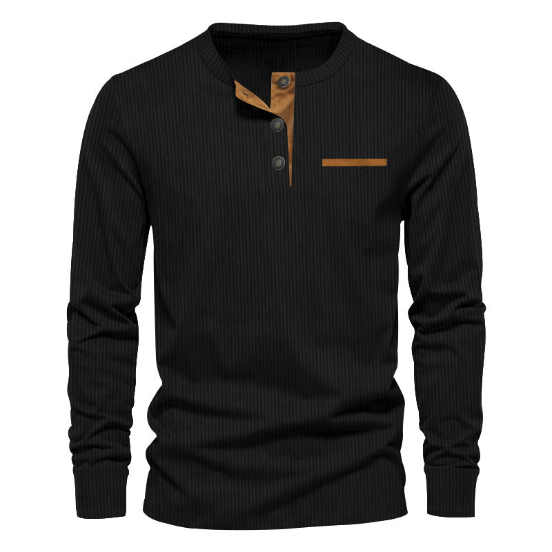 Heren Henley Shirt Lange Mouwen Knoopsluiting Geribd Katoen