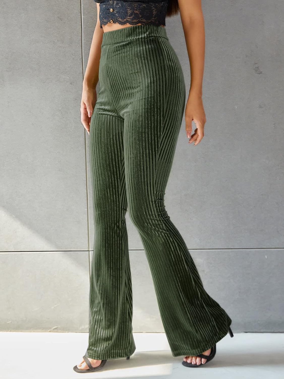 Dames Corduroy Broek Hoge Taille Flared Groen - StudioMarella