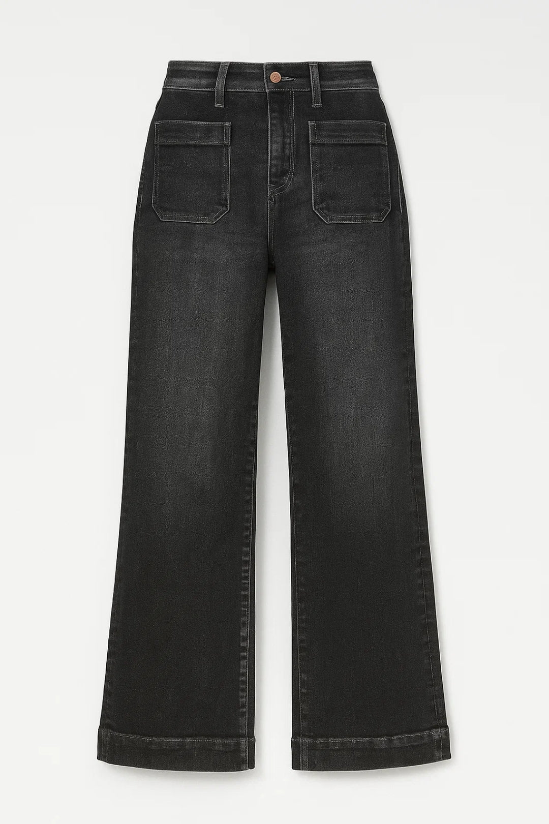 Hoge Waist Jeans Rechte Pijpen met Opgestikte Zakken Comfortabel Casual - StudioMarella