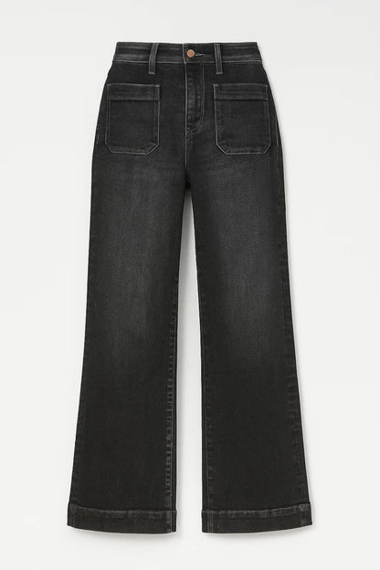 Hoge Waist Jeans Rechte Pijpen met Opgestikte Zakken Comfortabel Casual - StudioMarella