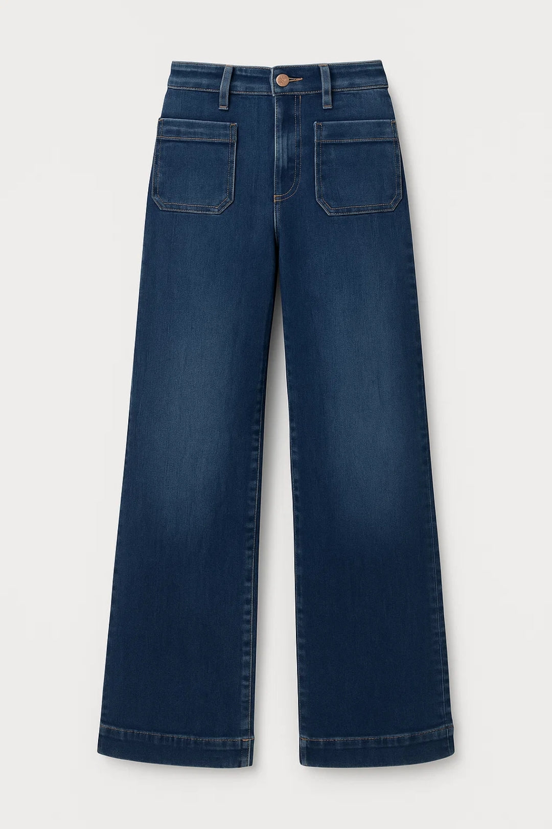 Hoge Waist Jeans Rechte Pijpen met Opgestikte Zakken Comfortabel Casual