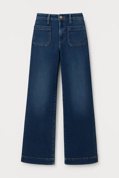 Hoge Waist Jeans Rechte Pijpen met Opgestikte Zakken Comfortabel Casual
