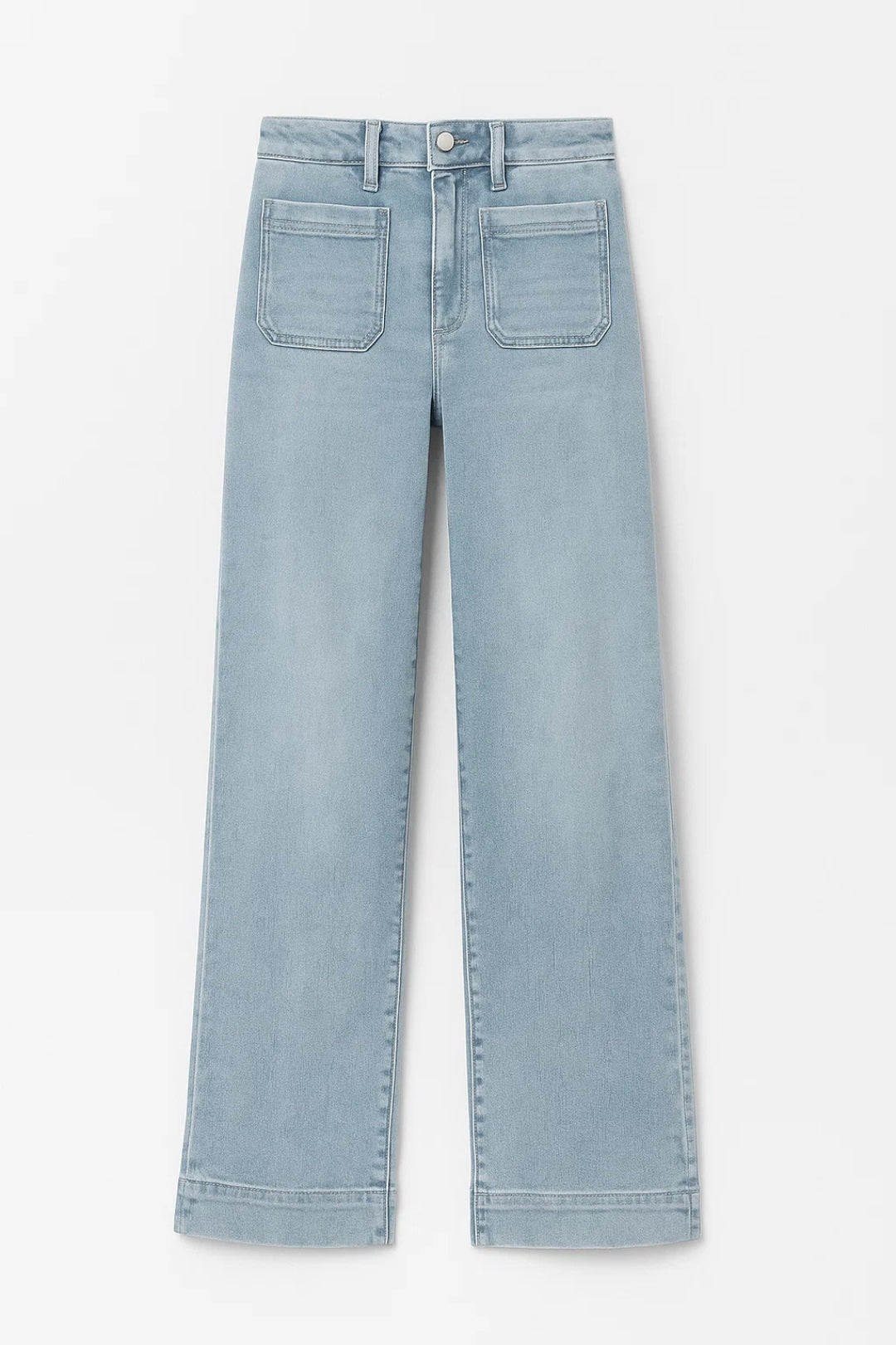 Hoge Waist Jeans Rechte Pijpen met Opgestikte Zakken Comfortabel Casual