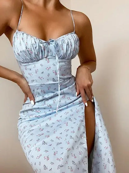 Satin Maxi Jurk met Bloemenprint en Ruches - StudioMarella