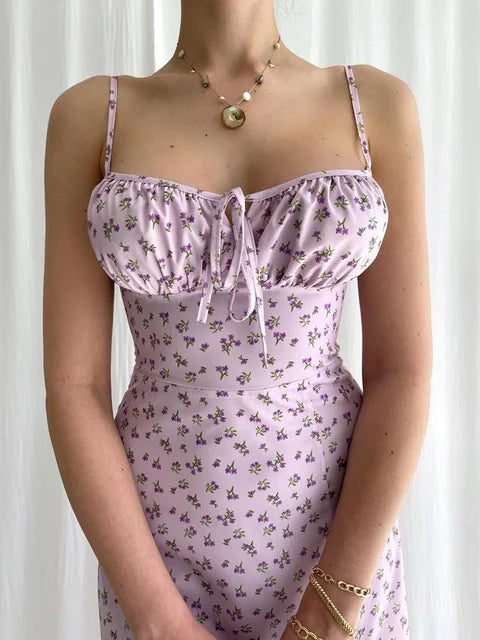 Satin Maxi Jurk met Bloemenprint en Ruches