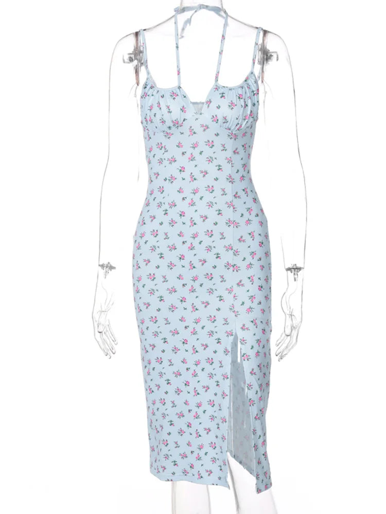 Satin Maxi Jurk met Bloemenprint en Ruches
