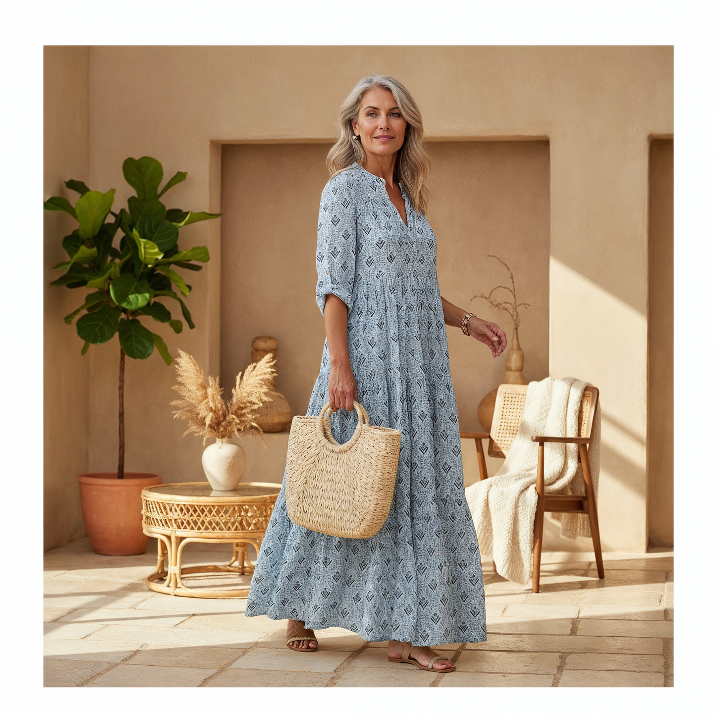 Elegante Avondjurk Boho Stijl met V Halslijn