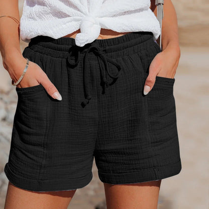 Vrouwelijke Linnen Shorts met Kanten Details en Elegante Pasvorm