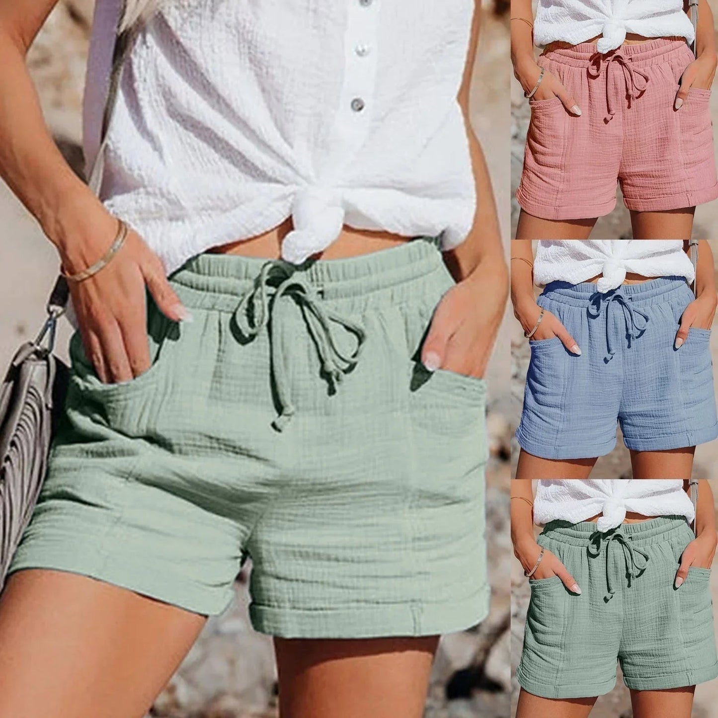Vrouwelijke Linnen Shorts met Kanten Details en Elegante Pasvorm