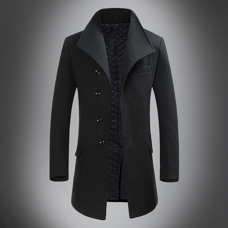 Heren Overjas Wool Warme Donkere Winterjas Slim Fit