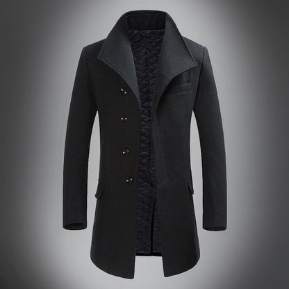 Heren Overjas Wool Warme Donkere Winterjas Slim Fit