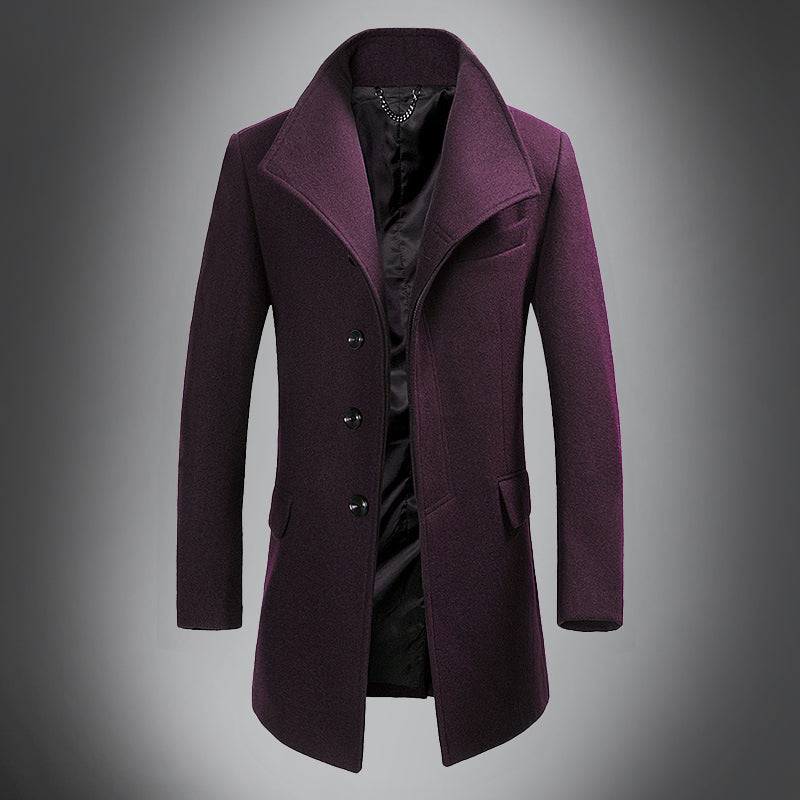 Heren Overjas Wool Warme Donkere Winterjas Slim Fit