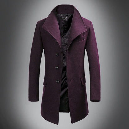 Heren Overjas Wool Warme Donkere Winterjas Slim Fit