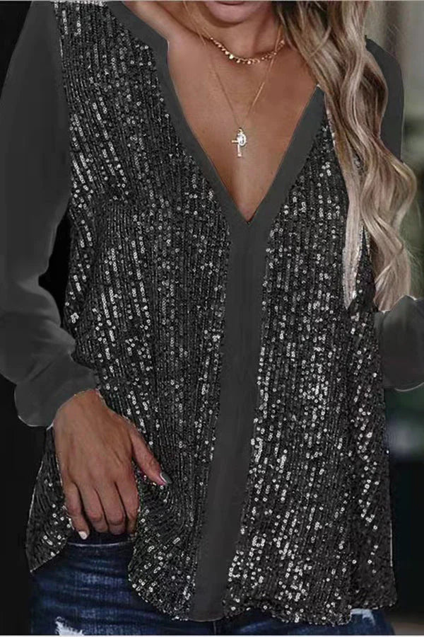 Blouse met Pailletten Lange Mouwen Feestelijk Elegance - StudioMarella