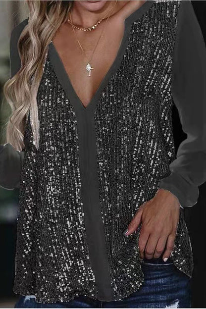 Blouse met Pailletten Lange Mouwen Feestelijk Elegance