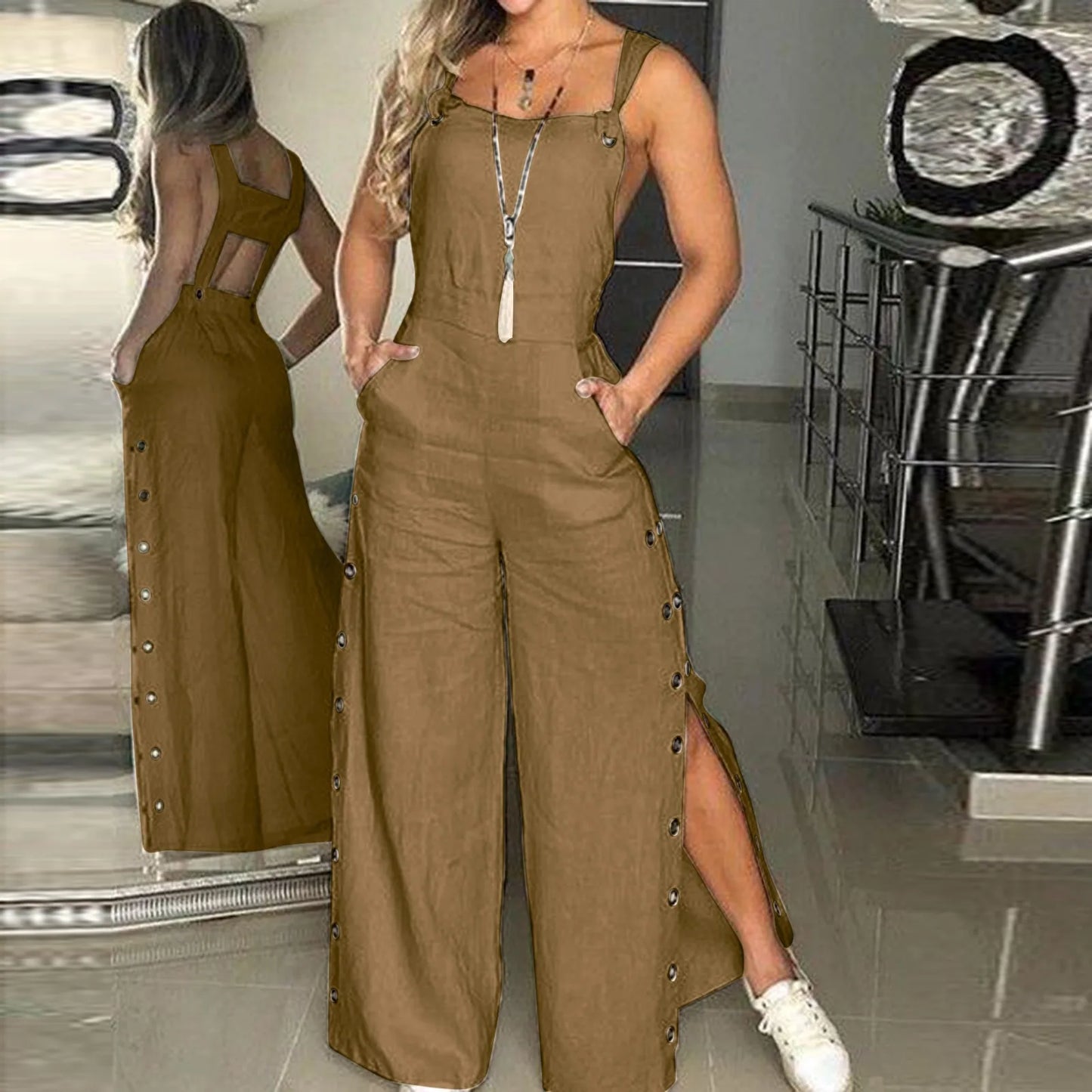 Jumpsuit met Knopen en Zakken Voor Vrouw