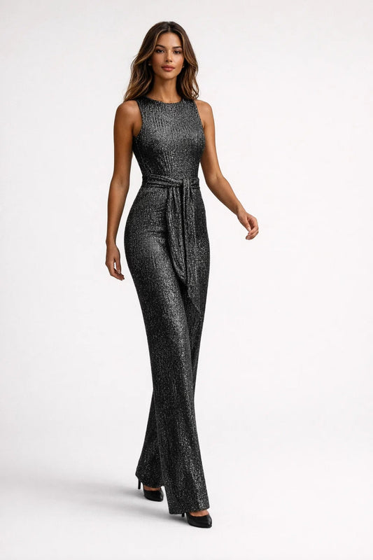Mouwloze Jumpsuit Dames Glinsterend Elegant Met Ceintuur - StudioMarella