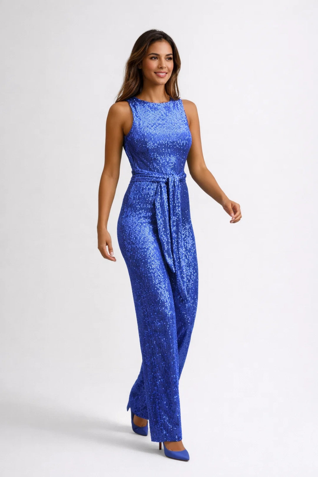 Mouwloze Jumpsuit Dames Glinsterend Elegant Met Ceintuur