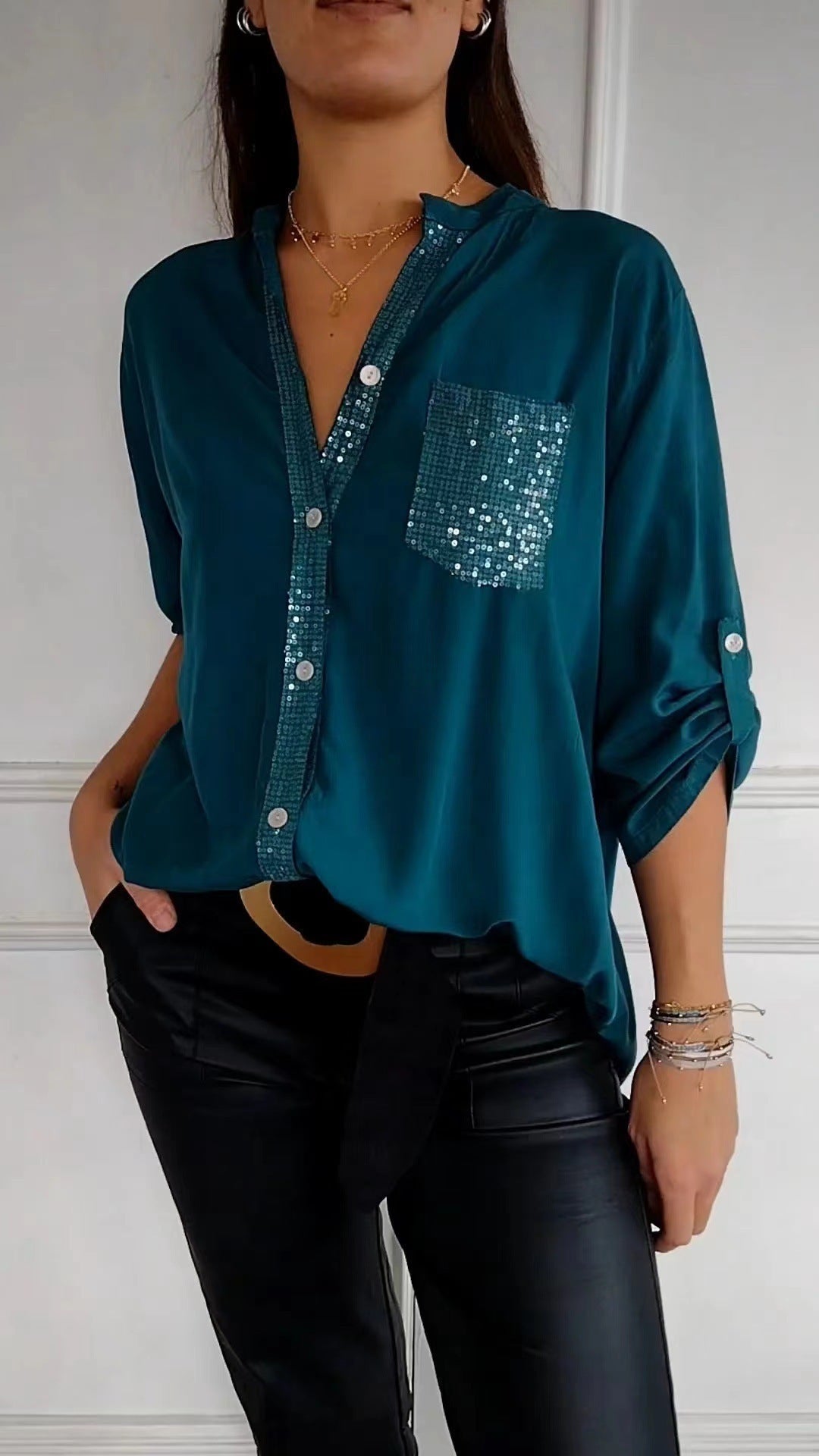Dames Blouse met Glitter Pailletten Mooi Feestelijk - StudioMarella