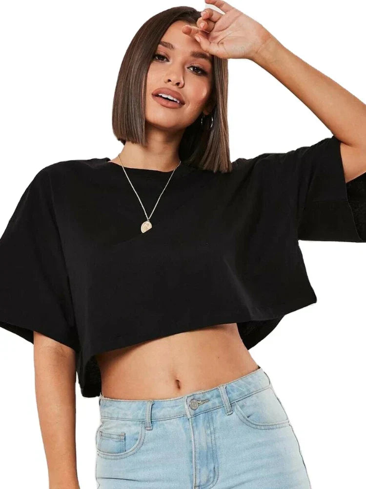 Dames Crop Top Korte Mouw Sportief