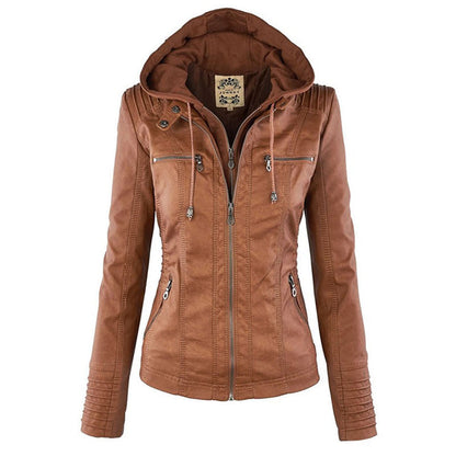 Dames Lederjas Waterdicht met Afneembare Capuchon