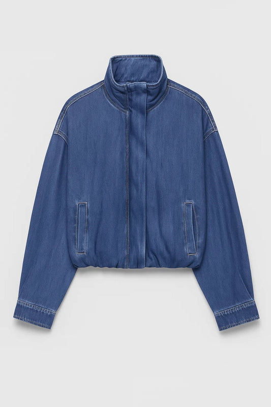 Oversized Damesjas Kort met Opstaande Kraag en Rits - StudioMarella