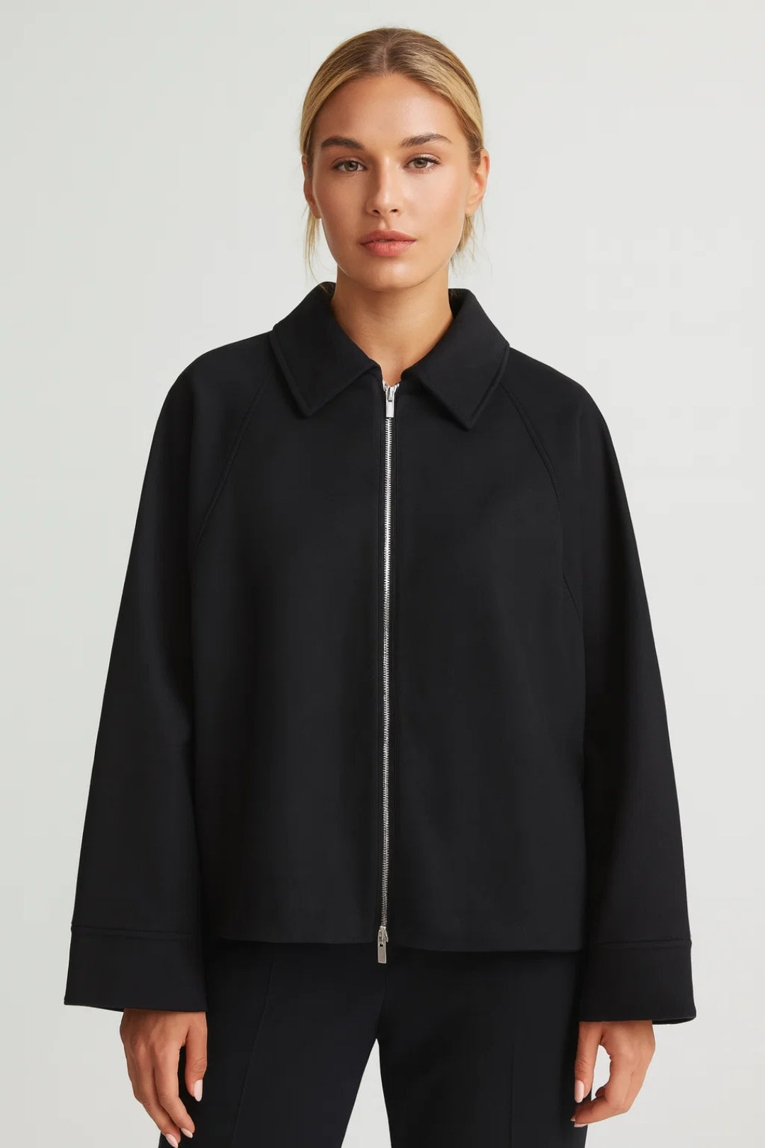 Dames Jas Korte Oversized Met Puntkraag Casual - StudioMarella