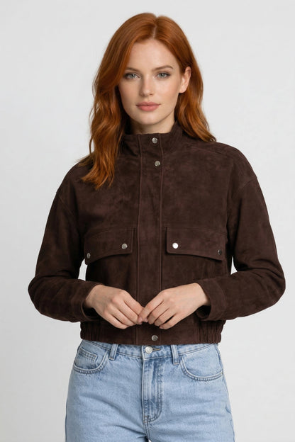Dames Korte Jas Oversized met Zakken en Opstaande Kraag