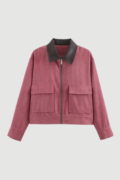 Dames Jas Kort Oversized met Contrasterende Kraag - StudioMarella