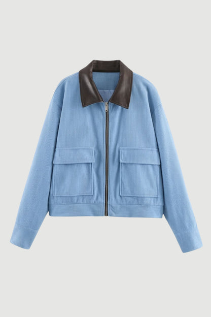 Dames Jas Kort Oversized met Contrasterende Kraag