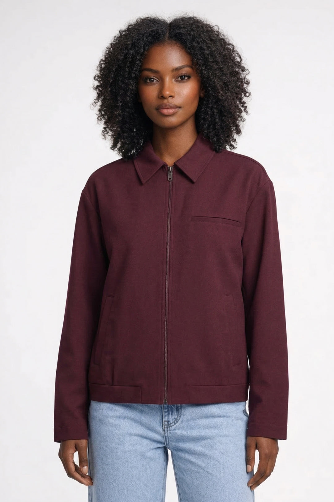 Korte Damesjas Zip Model met Reverskraag Casual Stijl