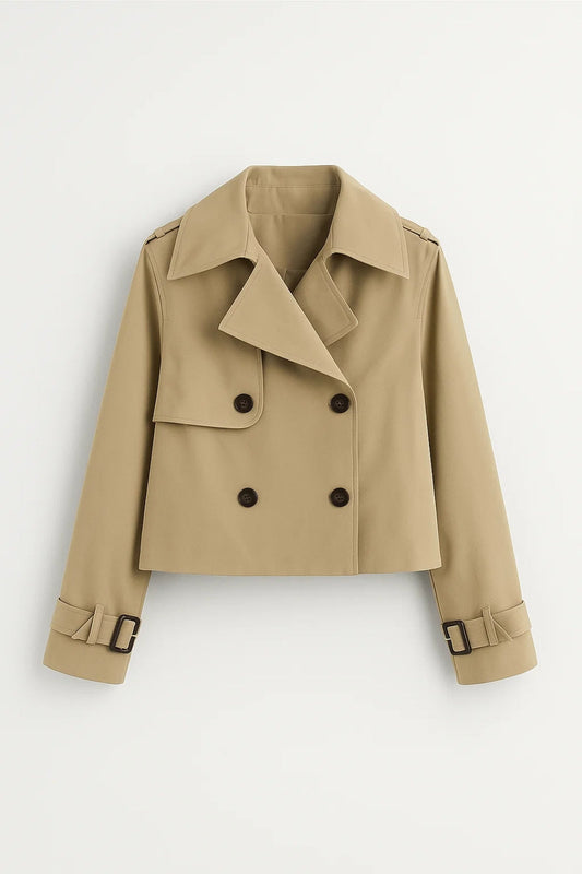 Korte Damesjas met Dubbele Knopenrij en Trench Stijl - StudioMarella